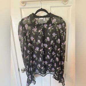 NWOT ASOS Design Floral Black Button Down Blouse